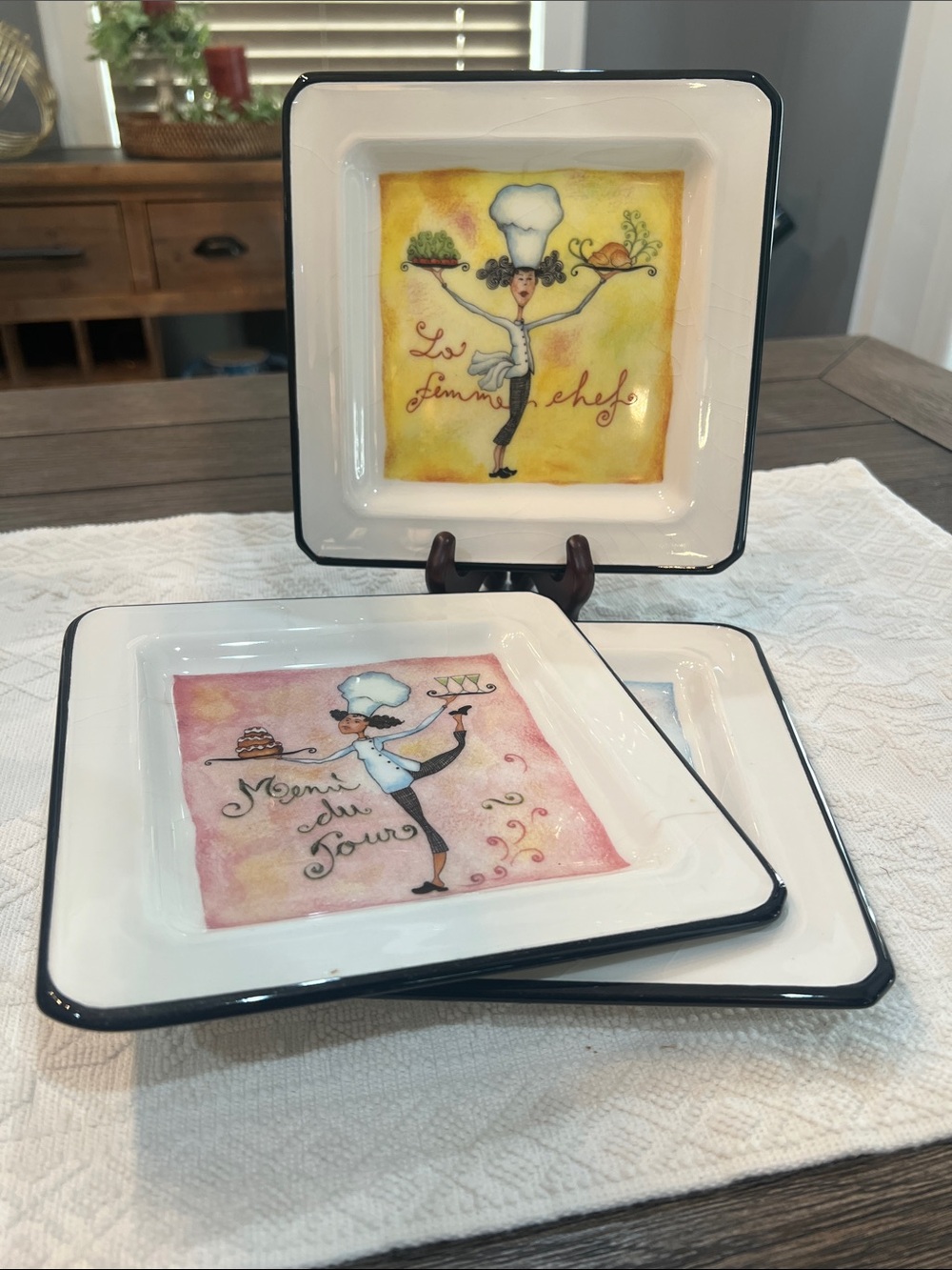Vintage Brunelli Female Chefs 7¾” Square Salad/Dessert Plates– Made in Italy